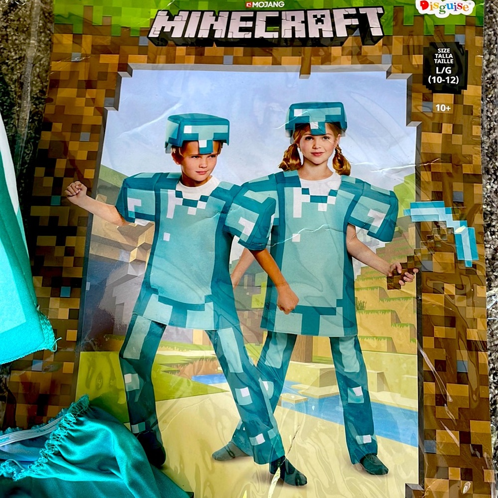 Minecraft deluxe armor steve costume and sword. Size lg 10-12